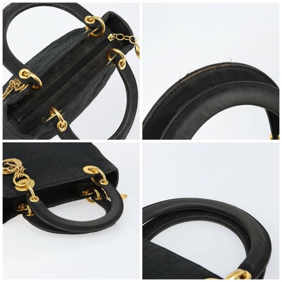 Christian Dior Lady Dior Canage Hand Bag Nylon Black Gold Auth BA7086 - Picture 16 of 16